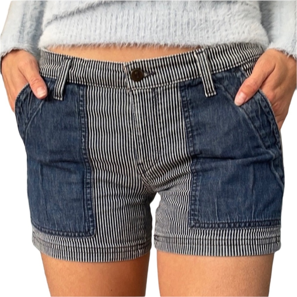 Pilcro and the Letterpress Blue Striped Patchwork Jean Shorts Sz 29 NWT - Picture 10 of 10